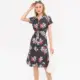 Anthracite Large Floral, Waist Belted Short Sleeve Shirt Dress