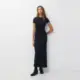 Black Color Corduroy Fabric Short Sleeve Body-Fitting Long Dress