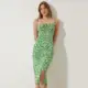 Women's Green Floral Slit Summer Knitted Dress