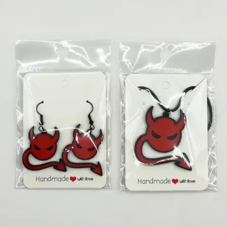 Devil Earrings and Necklace, Devil Logo Earrings and Necklace