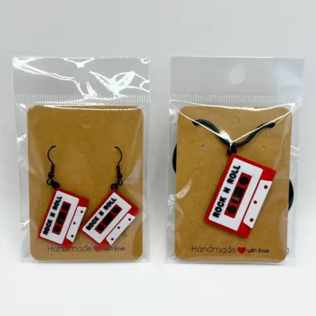 Rock n Roll Casette Earrings and Necklace, Rock Casette Earrings and Necklace