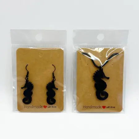Seahorse Earrings and Necklace, Black Seahorse Earrings and Necklace