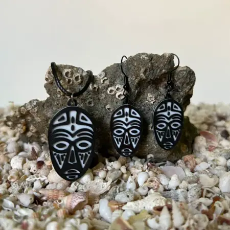African Mask Necklace and Earrings, African Mask Earrings and Necklace