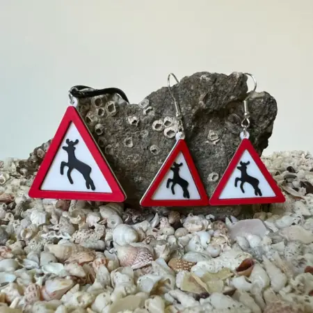 Deer Necklace and Earrings, Beware of Deer Earrings and Necklace